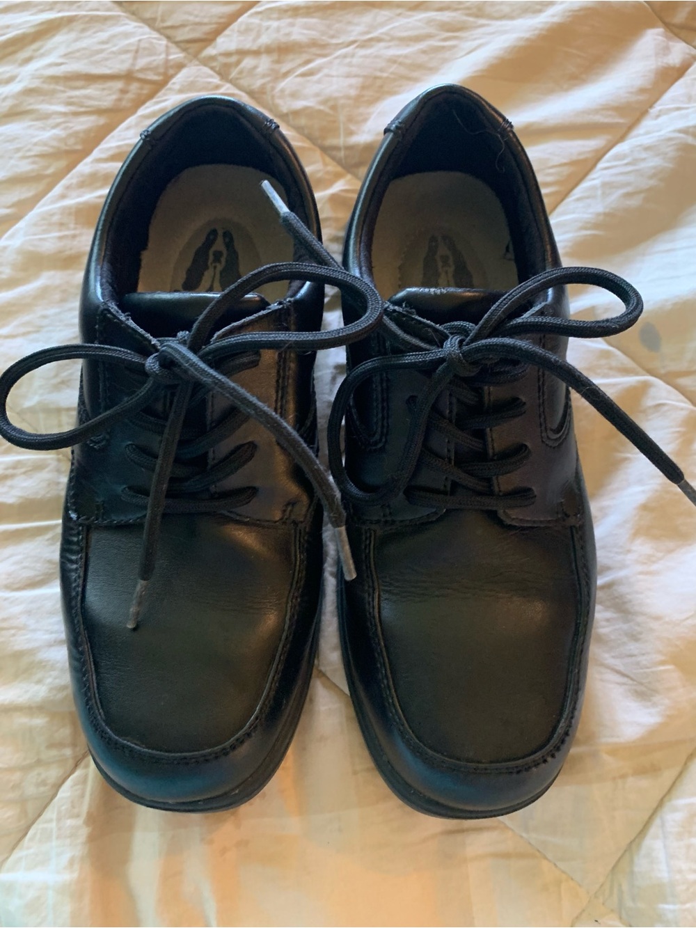 Hush Puppies Boys Black Lace-Up Leather Dress Shoes Size 3 1/2 M